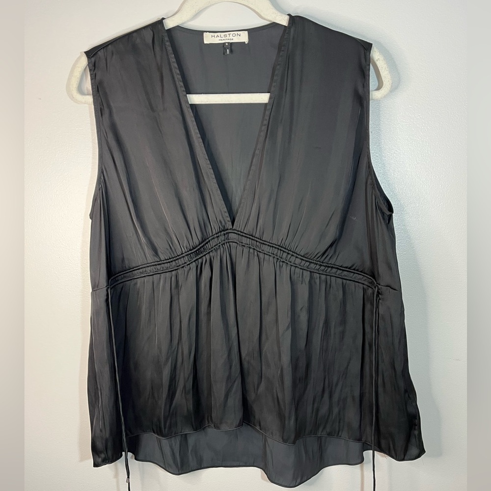 Halston Heritage Black Sleeveless Drawstring Women's Silky Top Size S